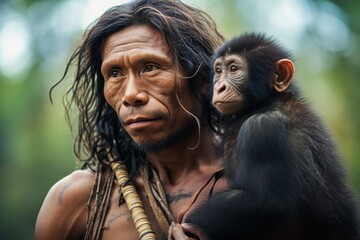 Amazonian Indian with a monkey