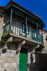 Wooden balcony of a typical house in Combarro, Pontevedra province, Galicia, Spain