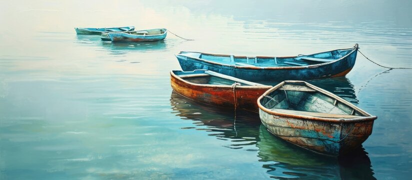 Graceful small boats symbolize simplicity, freedom, exploration, and calmness as they glide on peaceful waters.