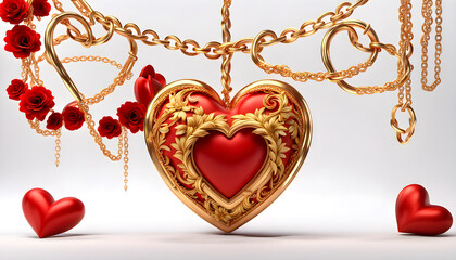 Cinema screenshot image of 3d decorative red love heart surrounded by golden and red floral frames