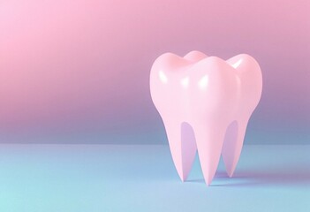 3D white tooth on pink-blue lighting