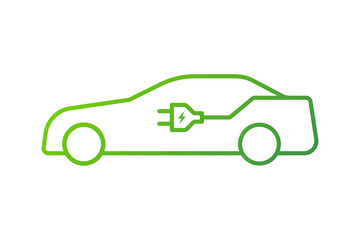 Electric vehicle car charging icon transparent background. Green EV car line icon.