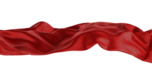 3d render of abstract red cloth falling. Silk drapery flies away.