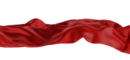 3d render of abstract red cloth falling. Silk drapery flies away.