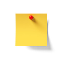 yellow sticky note with a pin on a transparent background