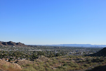 Aerial view of Arizona capital city of Phoenix from North Mountain Park Hiking Trails in the Evening