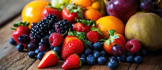Foto op Plexiglas Fruit calories guide for a healthy diet. © AkuAku