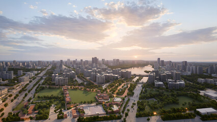 Fototapeta premium Modern city, dense building complex, eco-city