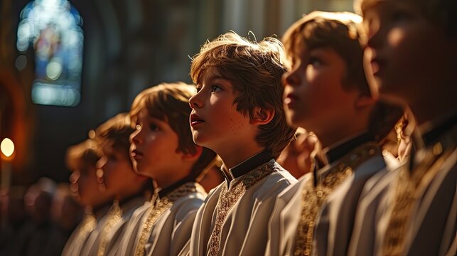 Altar boys singing in the church choir.