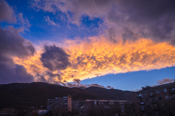 Colorful sky at winter sunset in Vanadzor