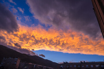 Colorful sky at winter sunset in Vanadzor