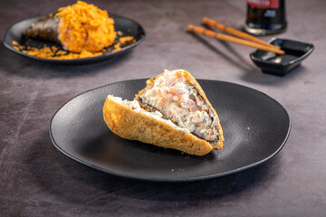 Fried Temaki Sushi. Salmon and Cream Cheese Temaki.