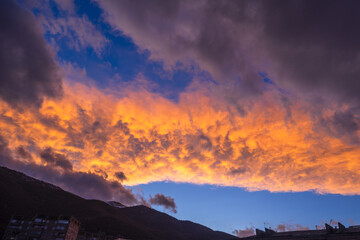 Colorful sky at winter sunset in Vanadzor