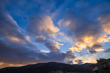 Colorful sky at winter sunset in Vanadzor
