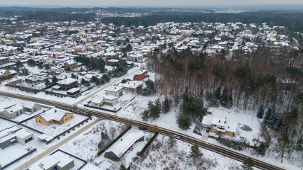 Drone photography of modern houses in a city suburb during winter day