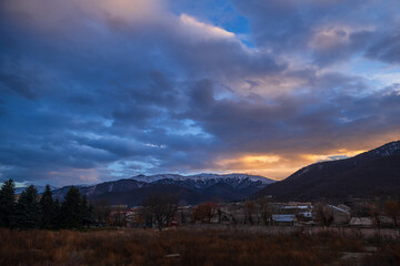 Colorful sky at winter sunset in Vanadzor