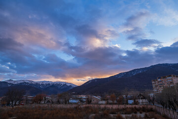 Colorful sky at winter sunset in Vanadzor