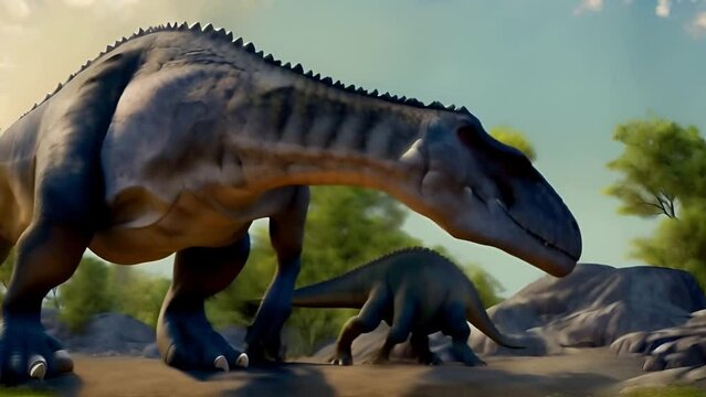 Dinosaurio caminando por el paisaje - Dinosaurs moving around the landscape
