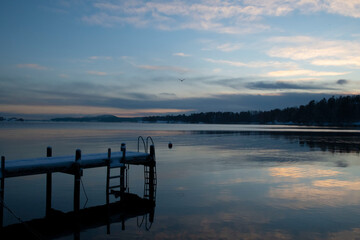 Fototapeta premium sunset on the lake in winter