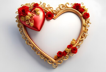 Golden decorative 3d red love heart