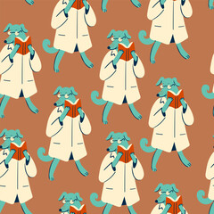 seamless pattern with dogs in vector. characters in flat style. Template for wrapping, wallpaper, background for app website. A series of furry dogs