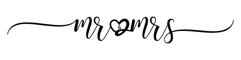Mr & Mrs – Calligraphy brush text banner with transparent background.