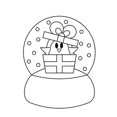 Snow globe with cute Rabbit in sweater in black and white