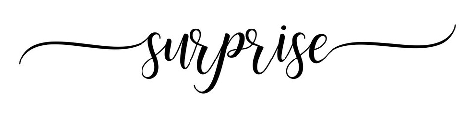 Surprise – Calligraphy brush text banner with transparent background.