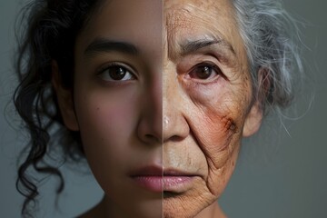 Woman's Aging Process: Split-Screen Transformation