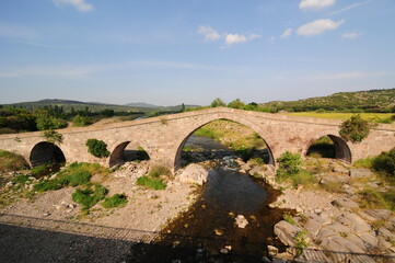 Fototapeta na wymiar Located in Canakkale, Turkey, Hudavendigar Bridge was built in the 14th century.