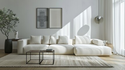 Fototapeta na wymiar Modern Minimal clean clear contemporary living room home interior design