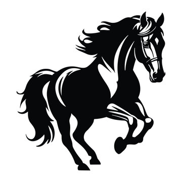 Black running horse silhouette isolated on white