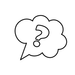 Question mark, thought, cloud. Coloring page, icon, black and white vector illustration.
