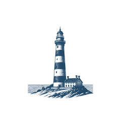 Handdrawn Illustration of a lighthouse in cross hatching style