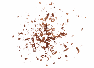 Pile scraped, milled dark chocolate shavings isolated on white 