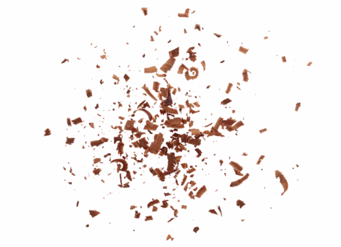 Pile scraped, milled dark chocolate shavings isolated on white 