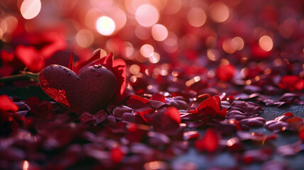 Heart Among Rose Petals in Romantic Glow
