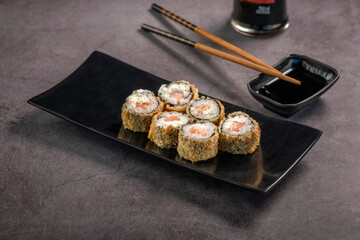 Japanese Food on gray background.