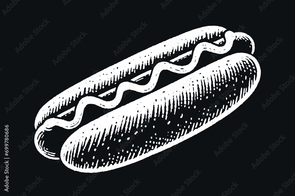 Wall mural chalk drawn hot dog icon on black background