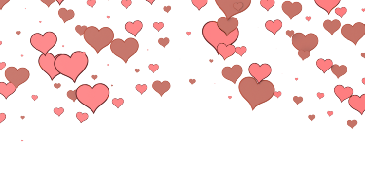 Falling red and pink hearts isolated on transparent background. Valentine’s day design.