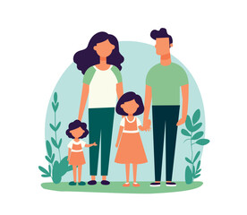 parent and children flat character illustration