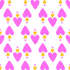 Heart shapes modern abstract seamless pattern. Romantic hand drawn vector design illustration. Colorful background for surface design. Creative repeatable wallpaper background design