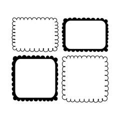 Doodle frames set. Hand drawn simple wavy line elements. Cartoon style line frames and boxes design