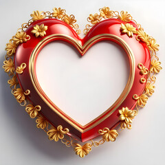 Wonderful view of a shiny 3D red gold love heart frame