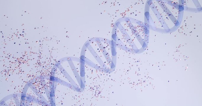 3d animation of particles flying and folding into DNA.  Editing the human genome, cloning. Abstract stylized video for medical research, genetic engineering, biology, cosmetics brand.