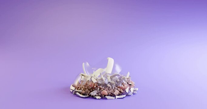 3d animation of the destruction of an hourglass. The concept of procrastination, aging, retirement, time management, planning, lateness
