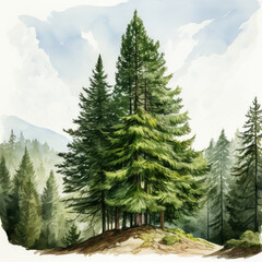 Fototapeta premium watercolor Douglas fir clipart, Generative Ai