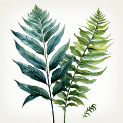watercolor fern plant clipart, Generative Ai