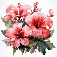 watercolor grunge oil painted hibiscus flowers clipart, Generative Ai - obrazy, fototapety, plakaty