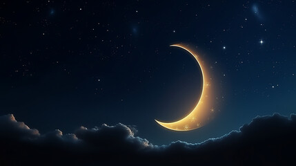 Obraz na płótnie Canvas The Crescent moon in Ramadan the sky in Dark Background Ramadan Vibes